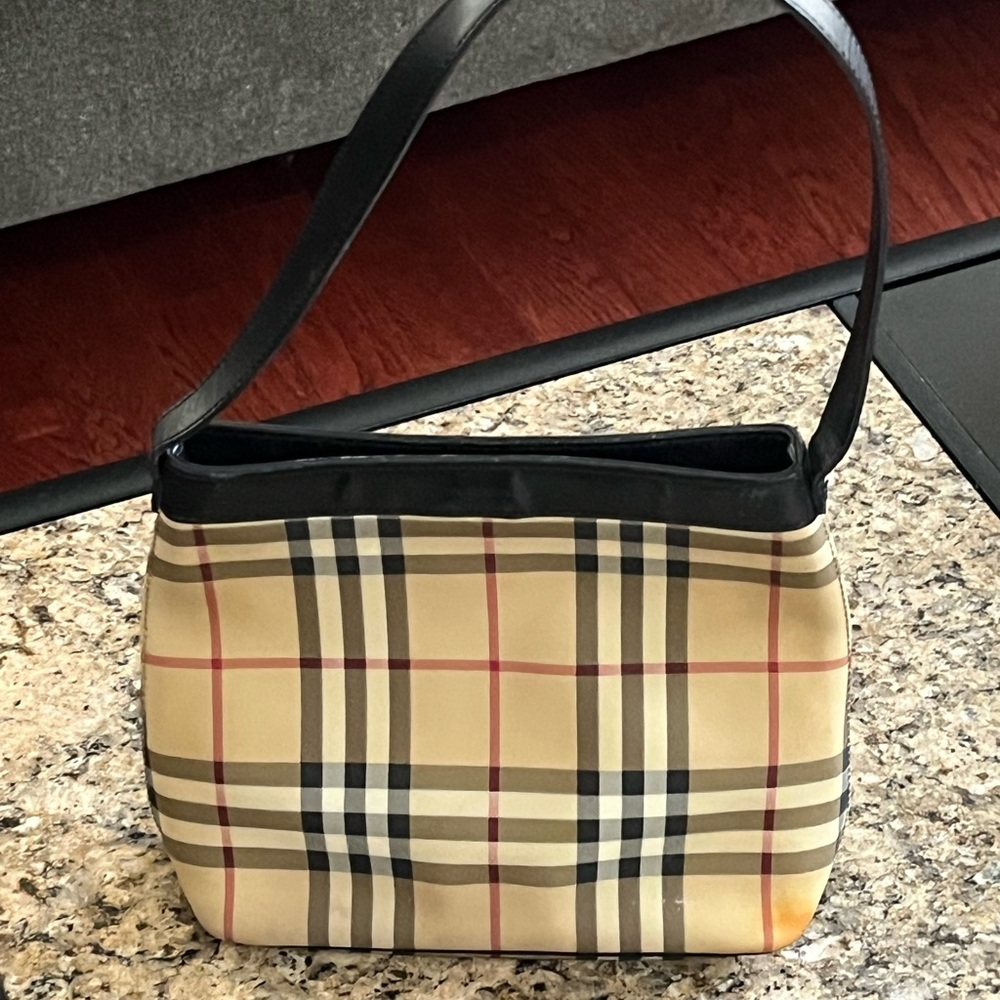 Burberry Tan and Black Check Shoulder Bag